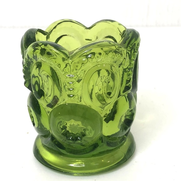 Vintage L.E.Smith Green Glass Toothpick Holder in Moon and Stars Pattern - Picture 1 of 5